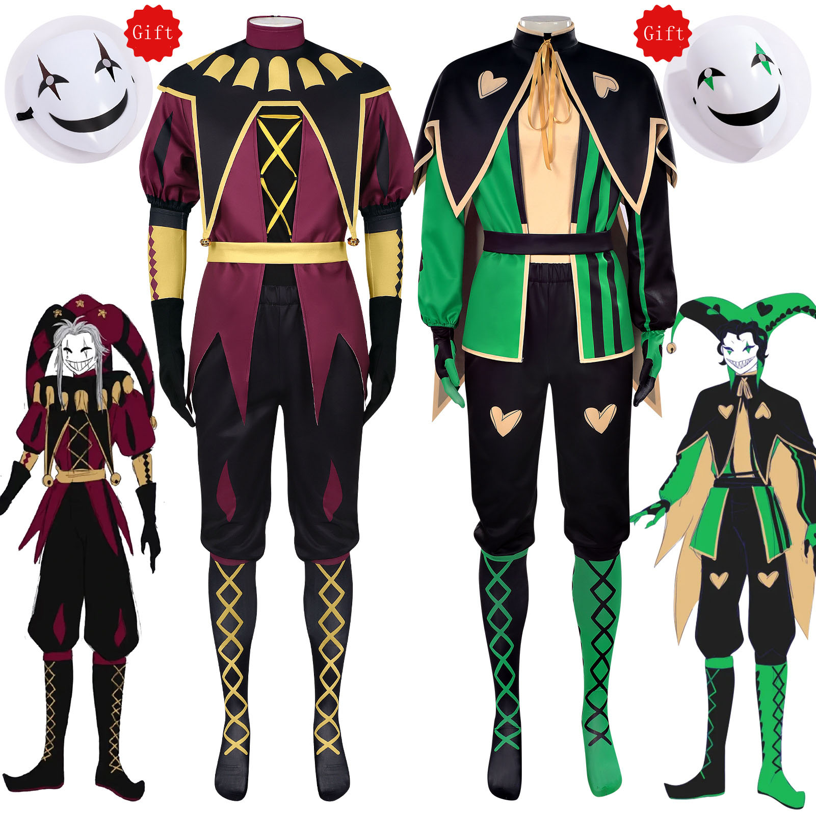 Anime Cosplay With Mask - Anime palhaço cosplay verde vermelho traje