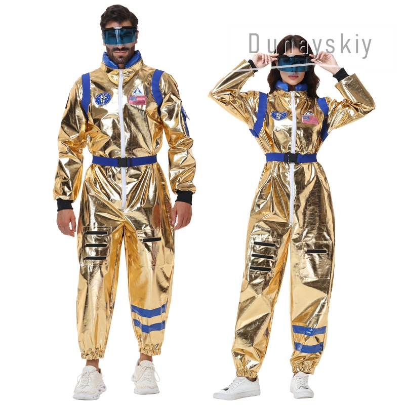 Anime Cosplay For Couples - Fantasia de Astronauta Dourada Metálica Brilhante
